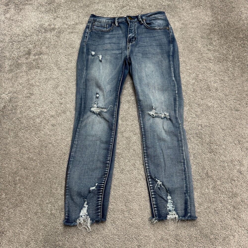 Telepatia Distressed Repreve Cropped Denim Jeans Women 5/27 Blue High Rise 27x24
